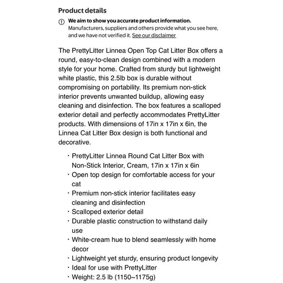 The PrettyLitter Linnea Open Cat Litter Box  minimalist white round bowl bed - Picture 11 of 11